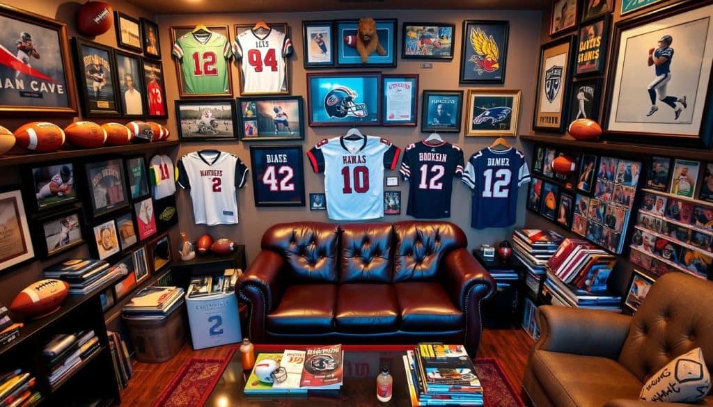 sports memorabilia display